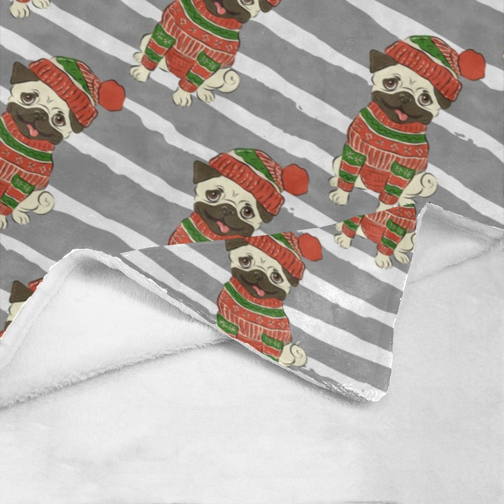 Christmas holidays pug in sweater Ultra-Soft Micro Fleece Blanket 30''x40''