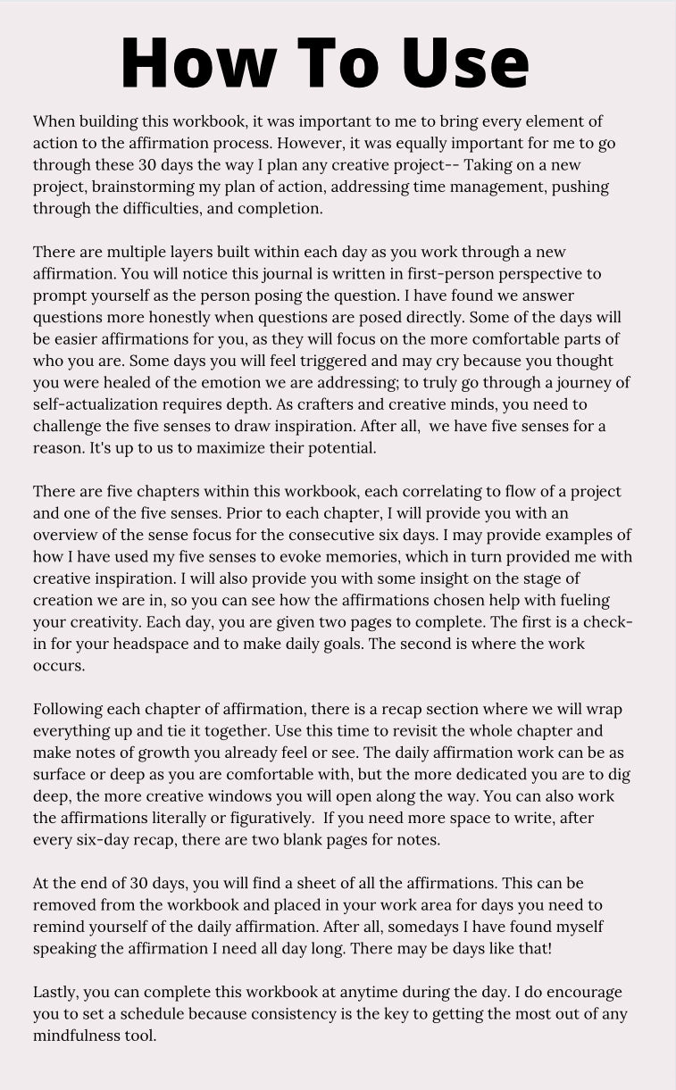 Creative Mindset:30 Day Affirmation Workbook For Crafters And Creative Entrepreneurs PDF VERSION