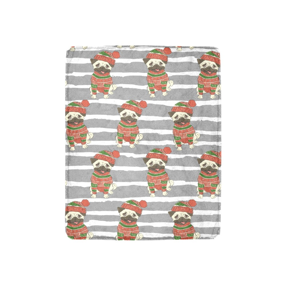 Christmas holidays pug in sweater  Ultra-Soft Micro Fleece Blanket 30''x40''