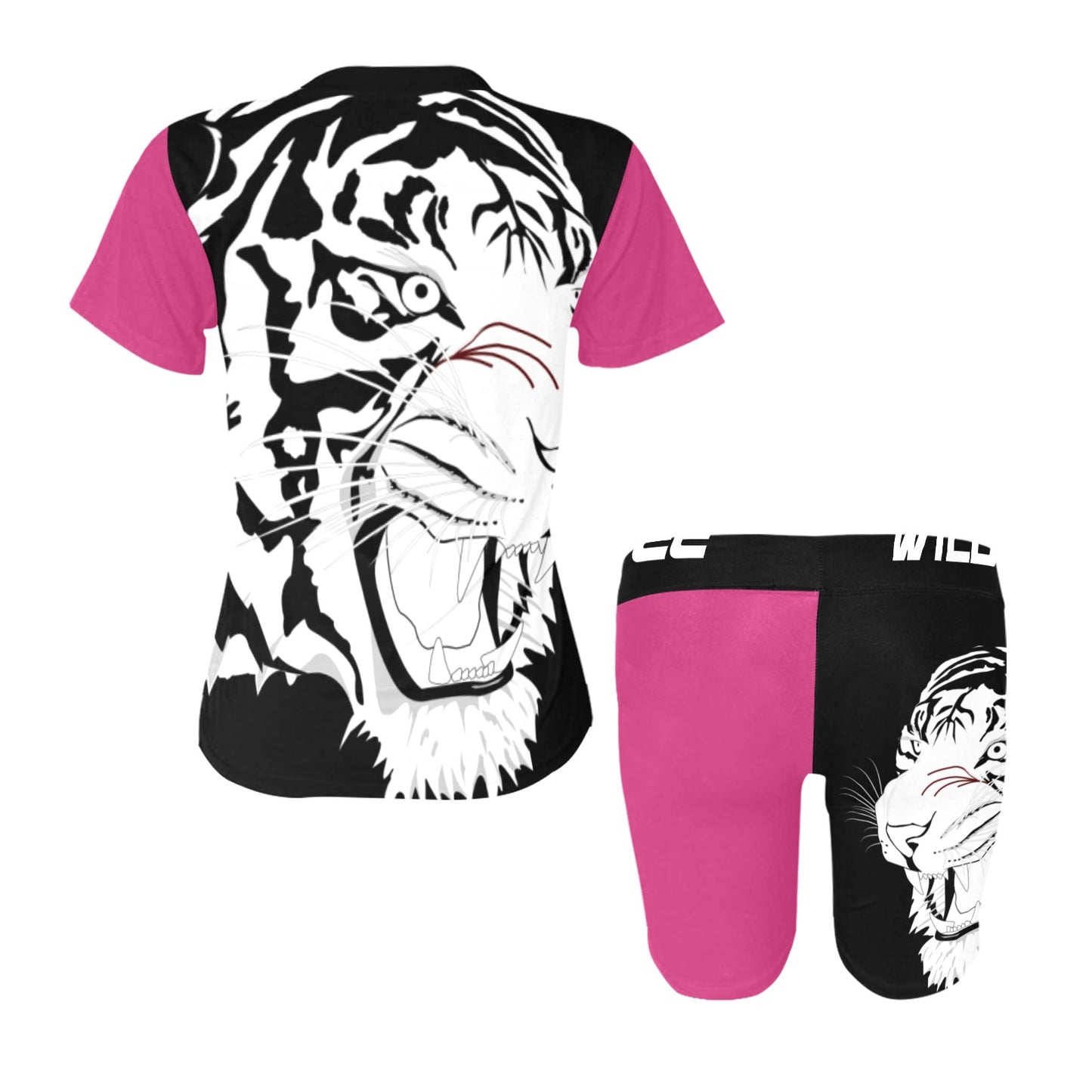 Hot Pink Tiger Women's Short Yoga Set (Sets 03)