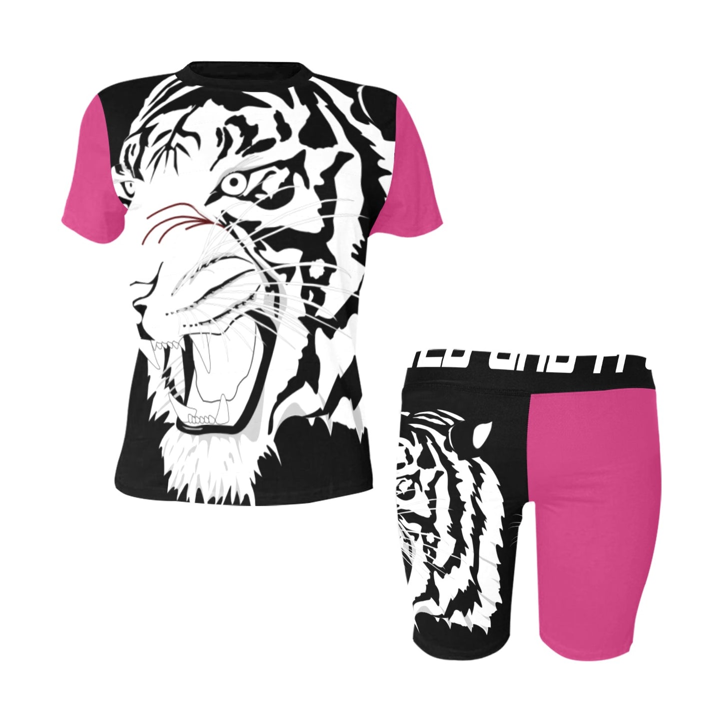 Hot Pink Tiger Women's Short Yoga Set (Sets 03)