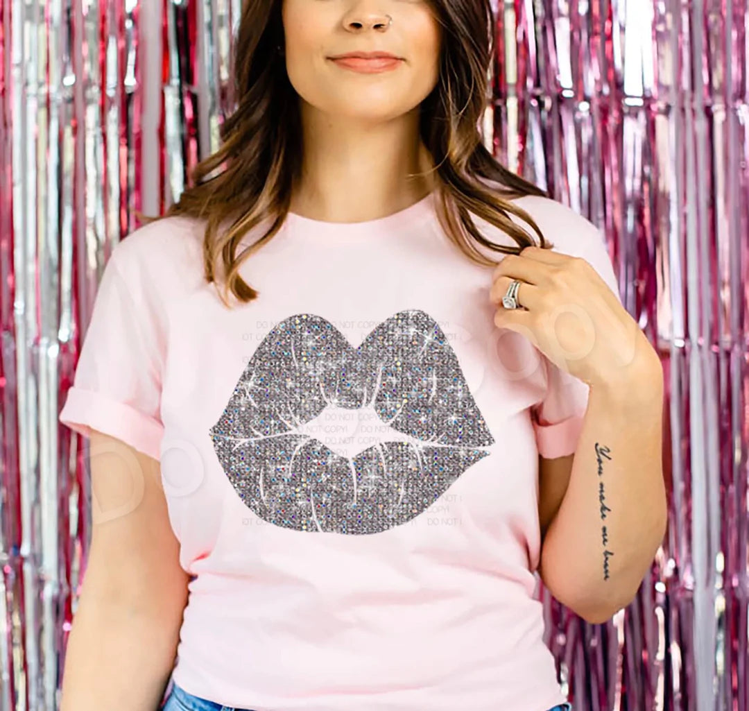 Lips Silver Diamond Sequin T-shirt